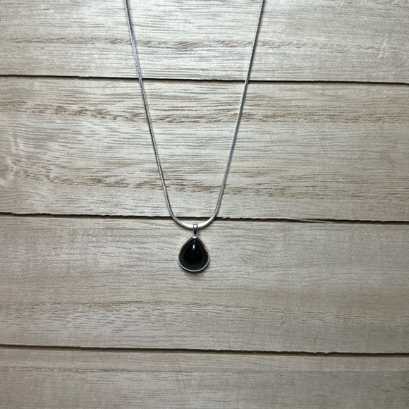 Black agate 925 sterling Silver Pendant Necklace - Picture 3 of 5